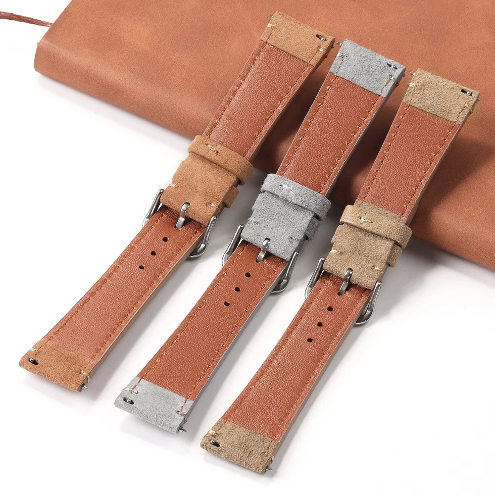 Soft Suede Retro Genuine Leather Strap for Seiko for Rolex Sport Watchband 20mm 22mm for Huawei Watch Amazfit GT2/GT3 Bracelet