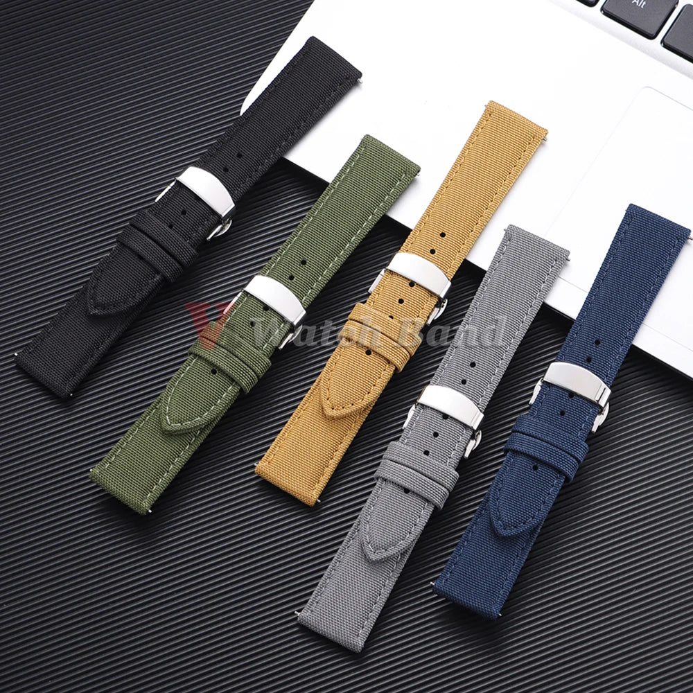 Sailcloth Strap 20mm 22mm for Rolex Nylon Watch Band for Seiko Men Sport Business Quick Release Green Butterfly Buckle Wristband