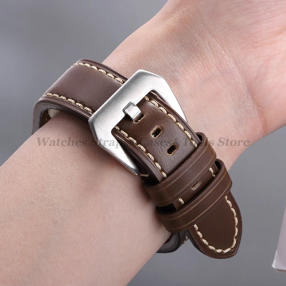 Cowhide Crazy Horse Genuine Leather Bracelets 20mm 22mm 24mm 26mm for Panerai for Omega Belt Dark Brown Men's Women Watch Strap