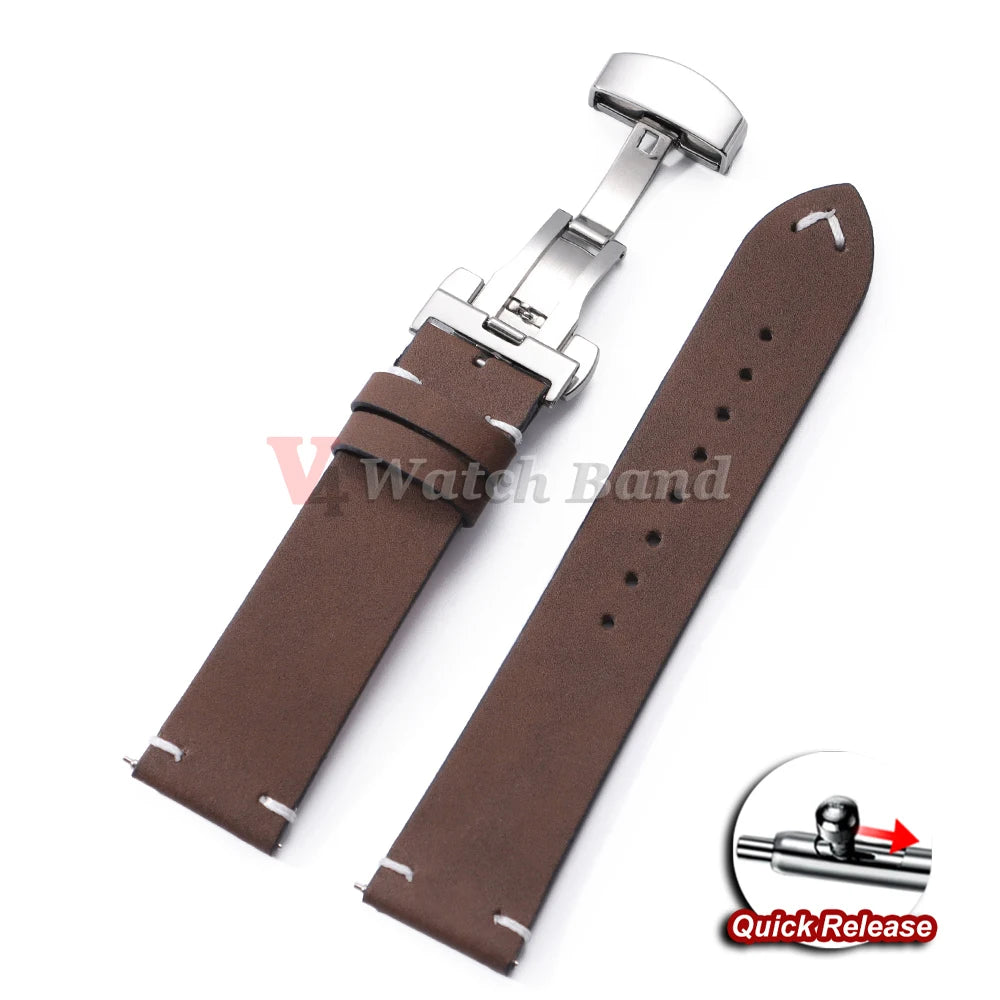 Watch Strap 18mm 20mm 22mm for Samsung Galaxy Watch 7/6/5/4 Butterfly Buckle Watchband Vintage Brown Quick Release Bracelets