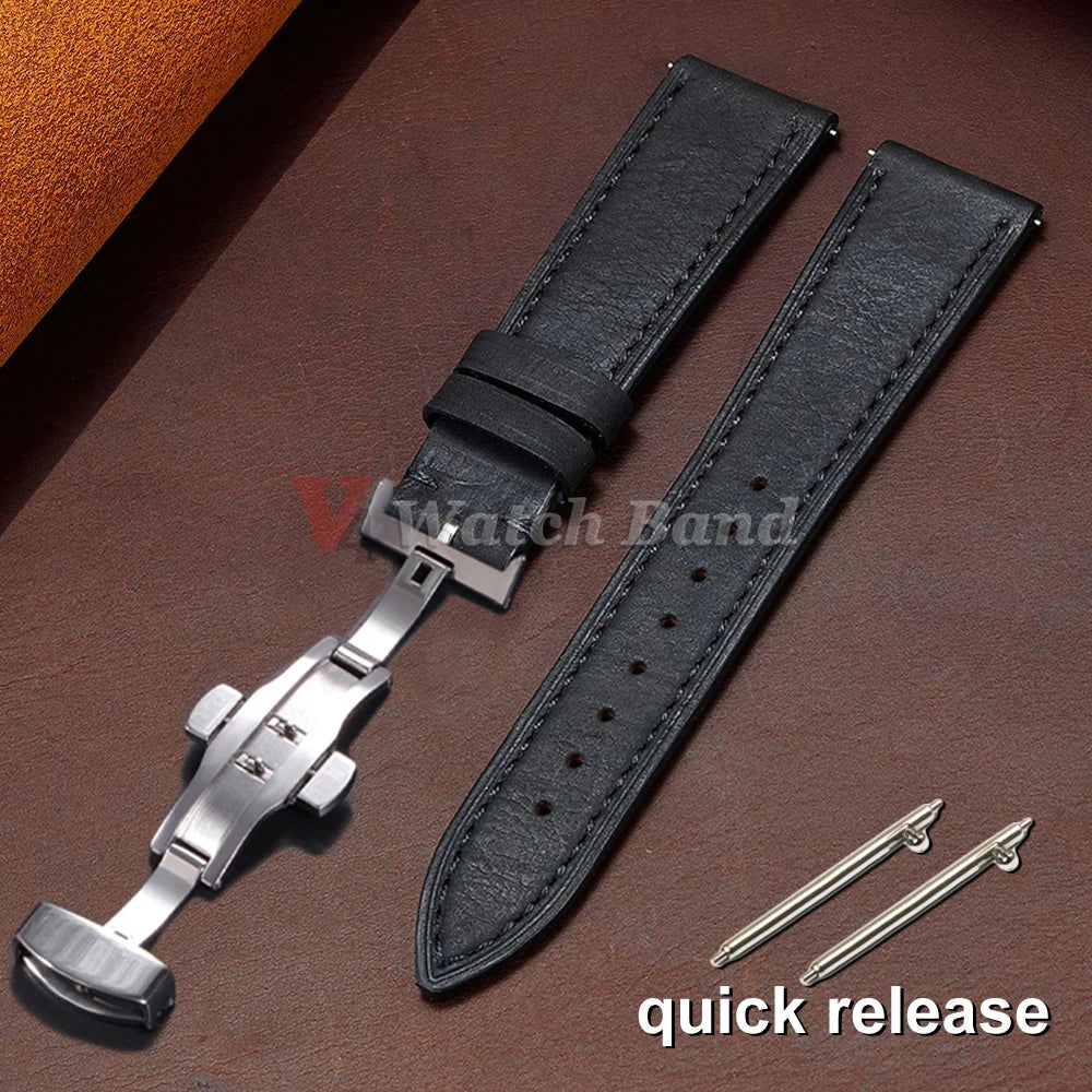 Vintage Brown Watch Band Butterfly Buckle Stitching Cowhide Strap for Omega 18/19mm 20/21mm 22/24mm for Wrist Bracelet for Seiko