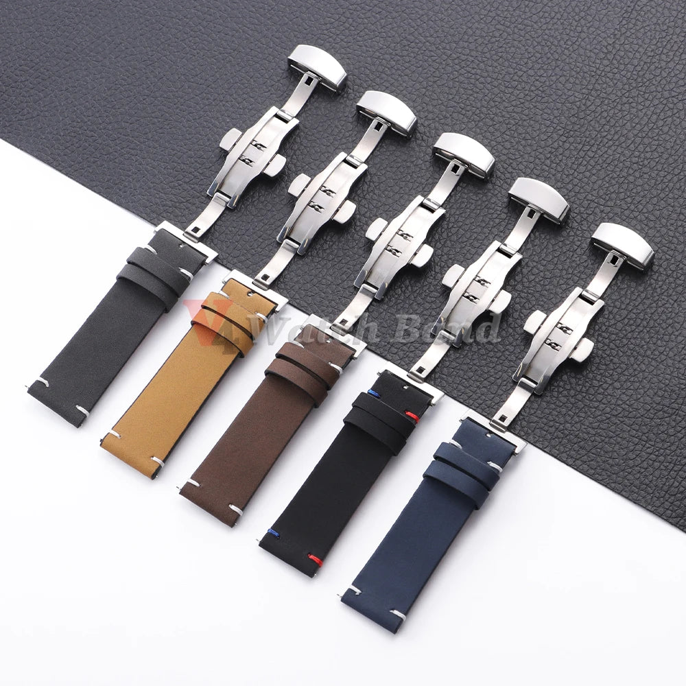 Watch Strap 18mm 20mm 22mm for Samsung Galaxy Watch 7/6/5/4 Butterfly Buckle Watchband Vintage Brown Quick Release Bracelets