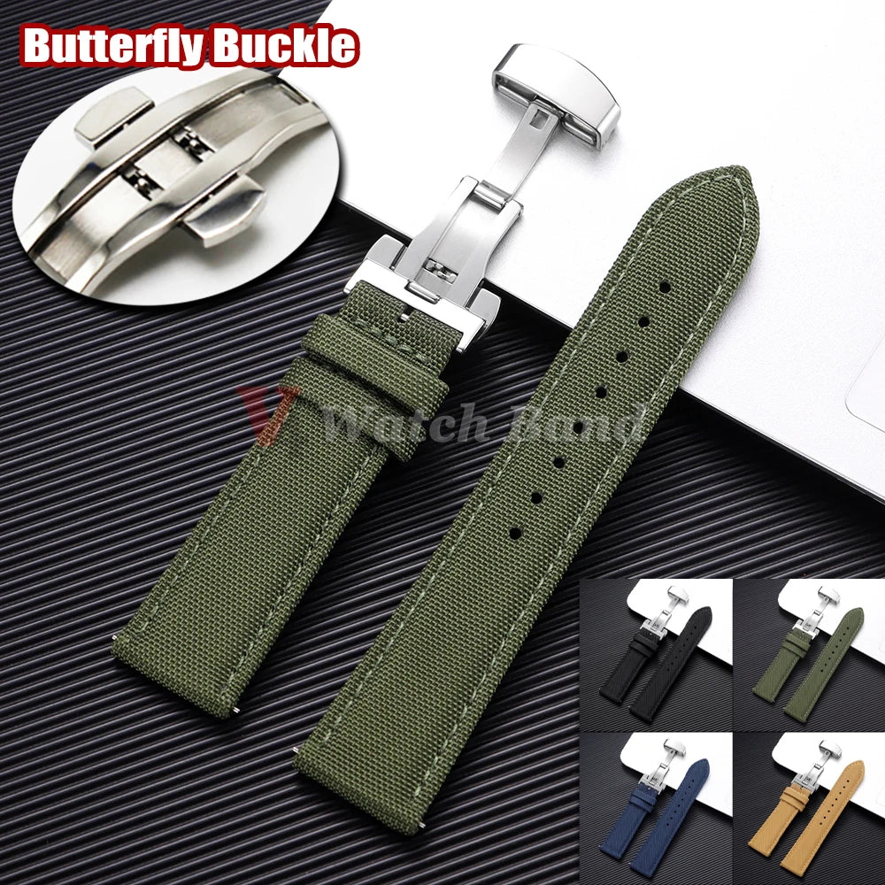Sailcloth Strap 20mm 22mm for Rolex Nylon Watch Band for Seiko Men Sport Business Quick Release Green Butterfly Buckle Wristband