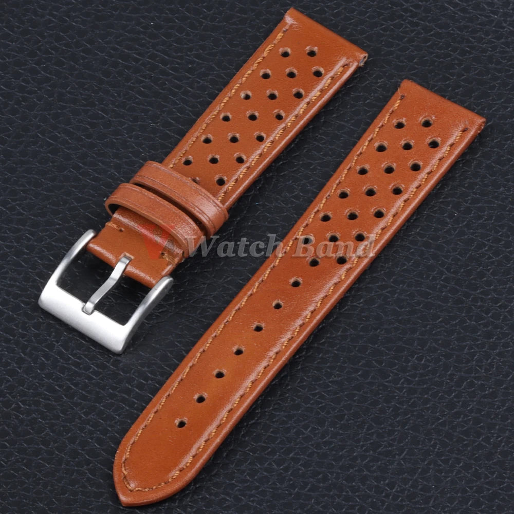 Genuine Cowhide Leather Strap for Samsung Galaxy Watch 6 5 4 Breathable Retro Wristband for Seiko Bracelet for Omega 18/20/22mm