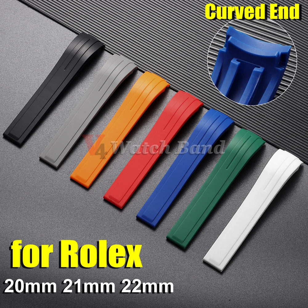 Arc Rubber Watchband 20 21mm 22mm for Rolex Daytona Yacht-Master Ultra Flexible Comfortable Silicone Curved Strap for Rolex 20mm