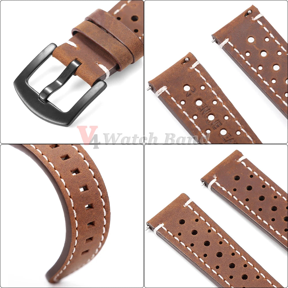 Genuine Cowhide Leather Strap for Samsung Galaxy Watch 8 7 6 5 4 3 Soft Breathable Retro Wristband 18mm 19mm 20mm 21mm 22mm 24mm