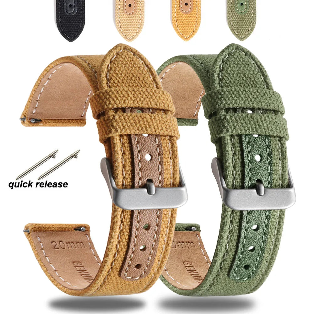 20mm 22mm Genuine Leather Nylon Watch Band Quick Release Strap Vintage Weave Bracelet for Men Women Replacement Wristband