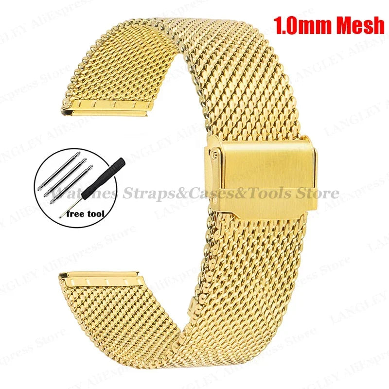 0.6mm 1.0mm Milanese Mesh Watchband 18mm 20mm 22mm 24mm Stainless Steel Bracelet 3mm Thick Strap Heavy Wristband with free tool