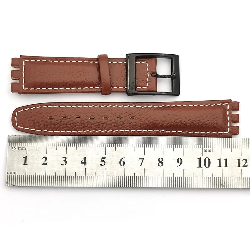 17mm Cowhide Leather Strap for Swatch Lychee Leather Watch Band for Men Women Belt Metal Buckle Replacement Bracelet Accessories