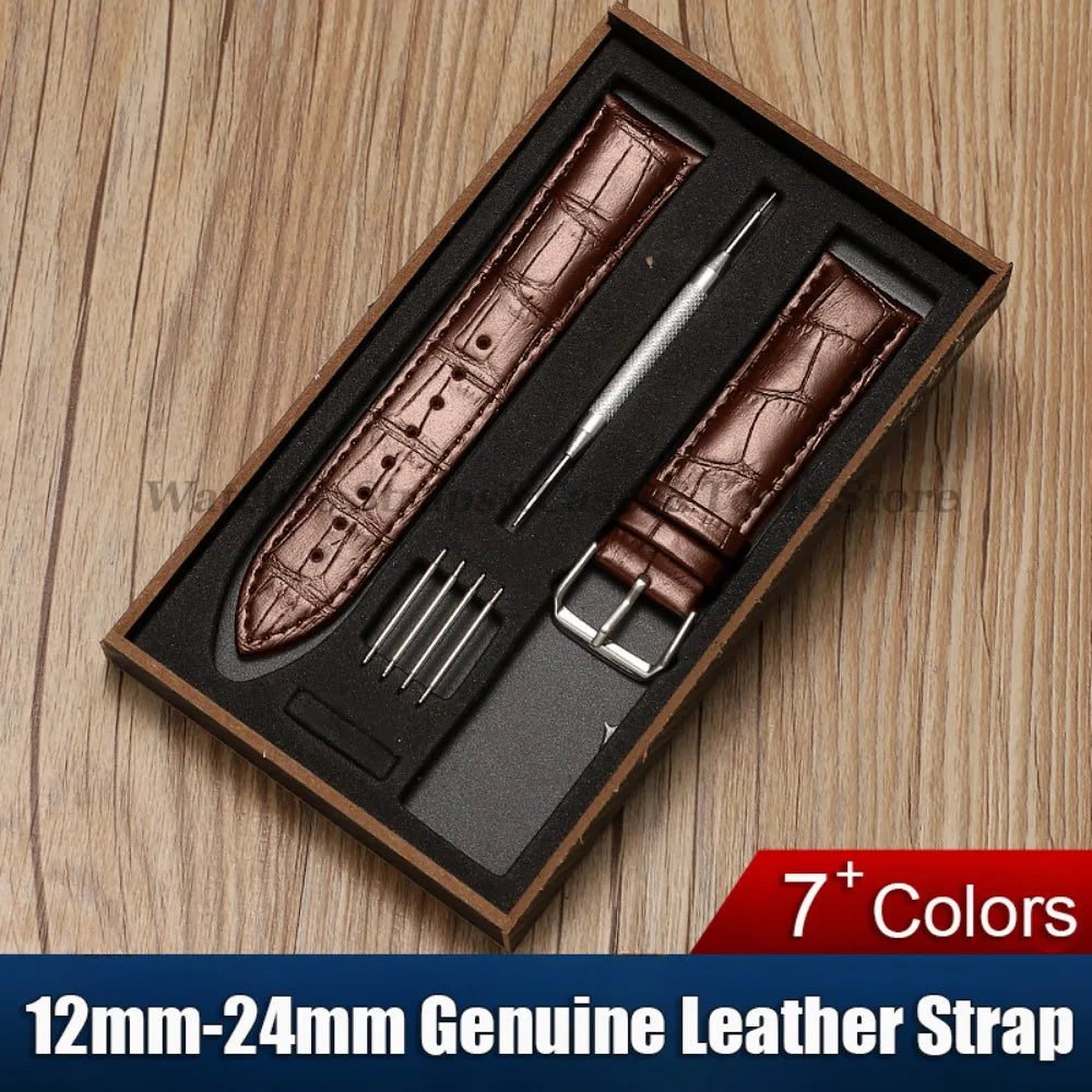 Calfskin Leather Strap Slub Pattern 12/13/14/15/16/17/18/19/20/21/22/23/24mm Universal Watchband for Samsung SmartWatch Bracelet