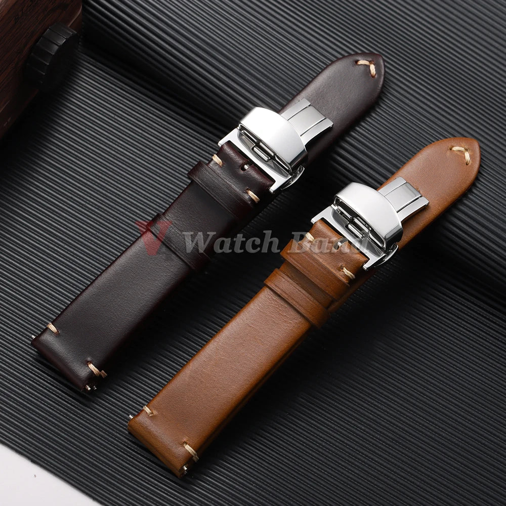 Cowhide Watch Strap 18mm 20mm 22mm for Samsung Galaxy Watch 3/4/5/6/7 Vintage Dark Brown Quick Release Bracelets Business Bands