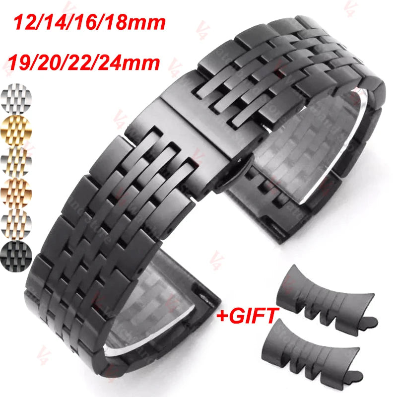 12/14/16/18/19/20/22/24mm Wristband Stainless Steel Strap for Tissot for Citizen for Longines for Seiko Watch Band Accessories
