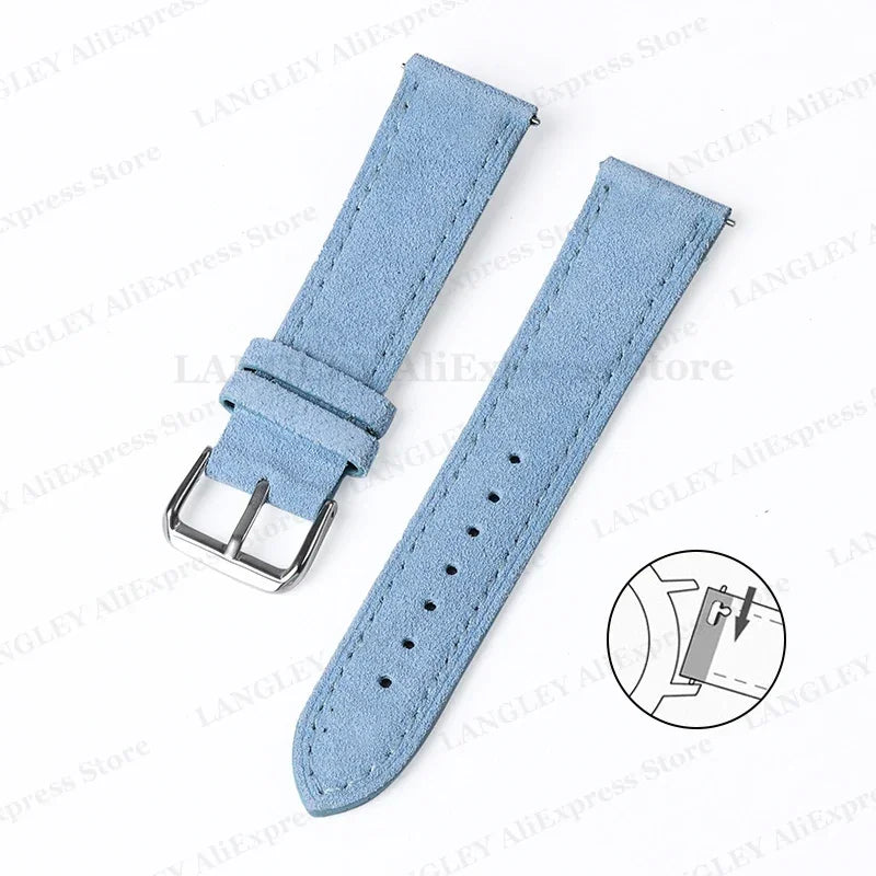 18mm 20mm 22mm Vintage Suede Leather Watchband for Samsung Galaxy Watch 5 4 3 45mm 40mm Cowhide Stitching Quick Release Bracelet