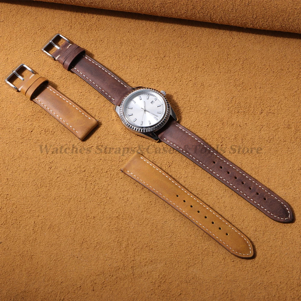 Cowhide Leather Watch Strap 14/16/18/24/22/20mm for Samsung Galaxy Watch7/6/5 Band for Xiaomi Redmi Watch Quick Release Bracelet