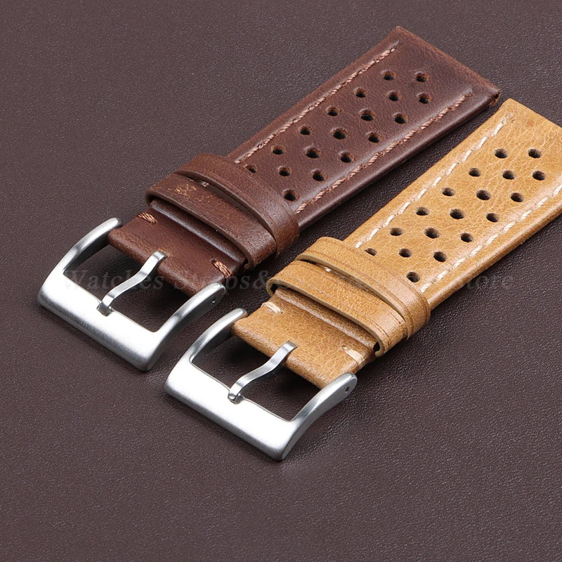 Genuine Cowhide Leather Strap Soft Handcrafted Ventilated Watch Band for Tag Heuer for Seiko for Omega 18mm 20mm 22mm Bracelet