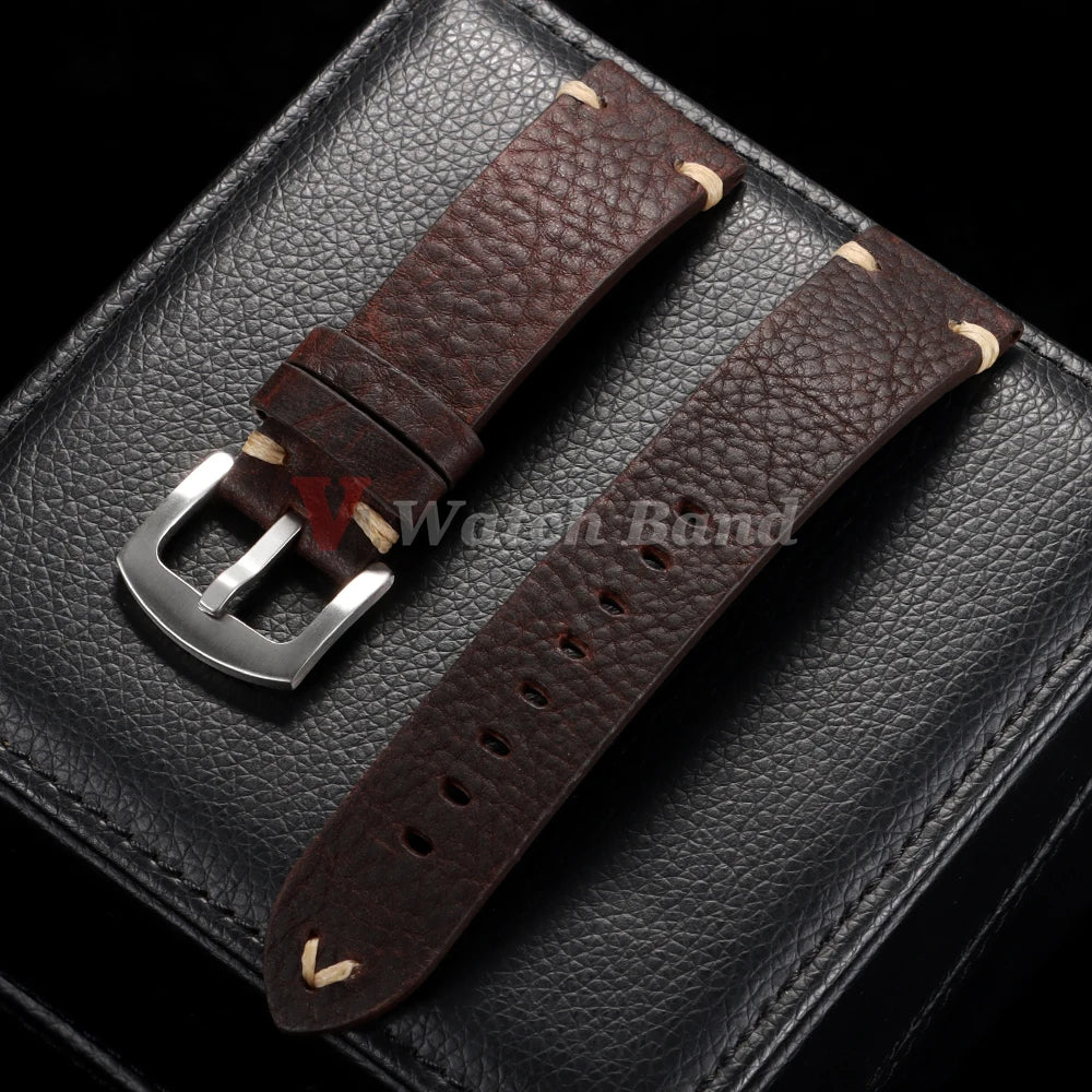 18/20/22mm Universal Genuine Cowhide Watch Band Metal Buckle Vintage Straps for Men Women Breathable Bracelet Belt Accessories