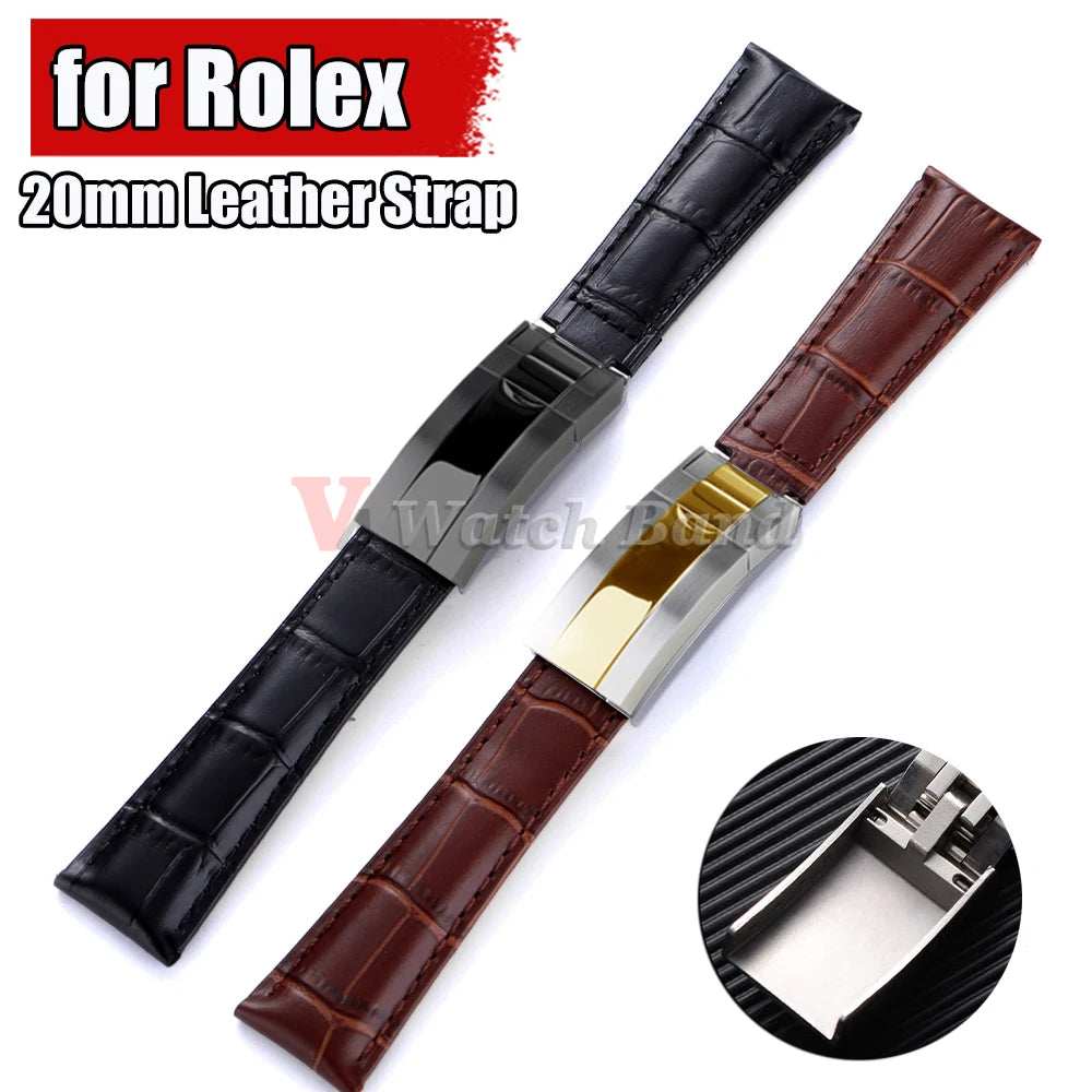 20mm Watch Band for Rolex SUBMARINER Yacht-Master DAYTONA GMT Cowhide Leather Men Strap Waterproof Wrist Belt Watch Accessories