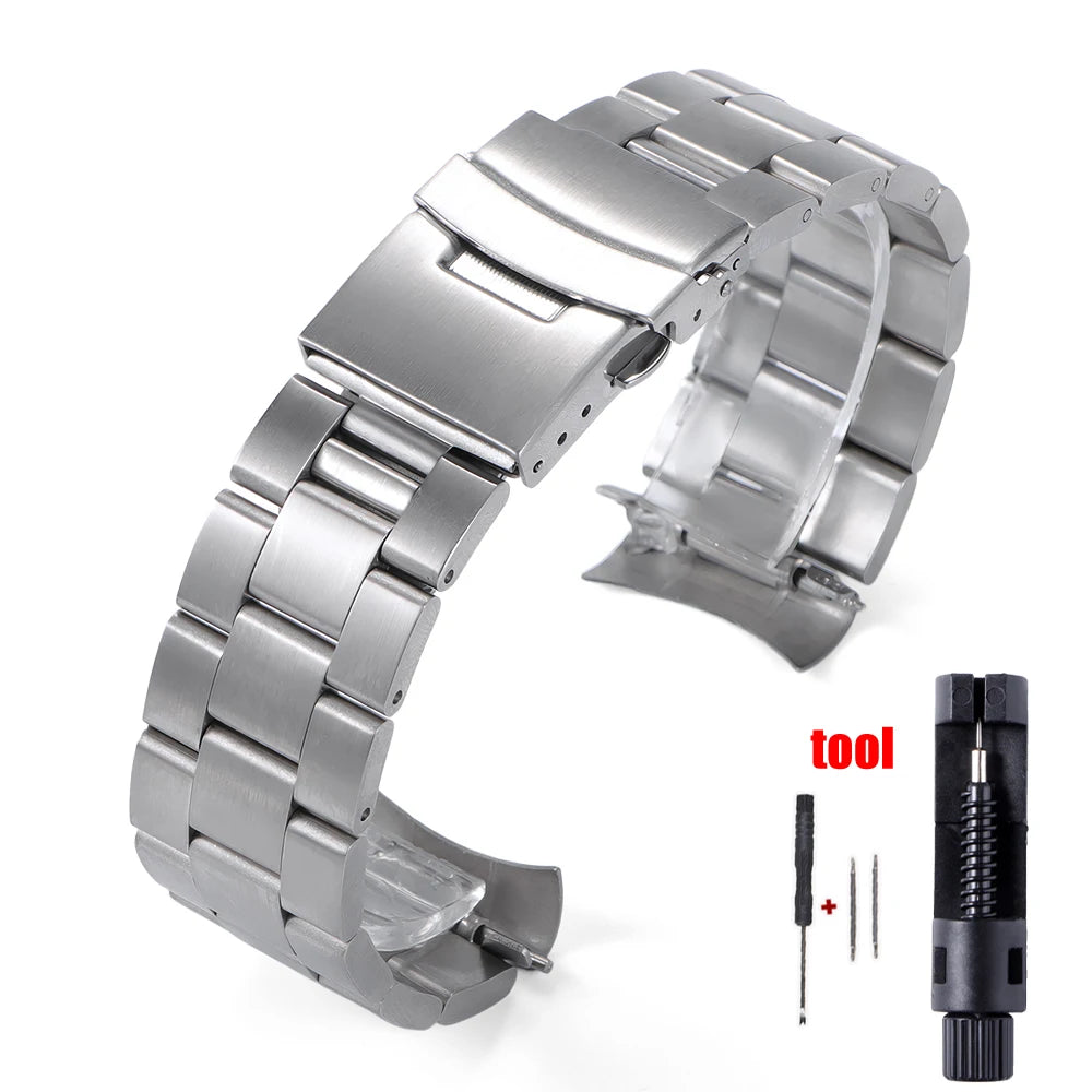 18/19/20/21/22/23/24mm 316L Stainless Steel Black Silver Arc End Watchband for Seiko Strap for Skx007/Skx009 Sport Belt Bracelet