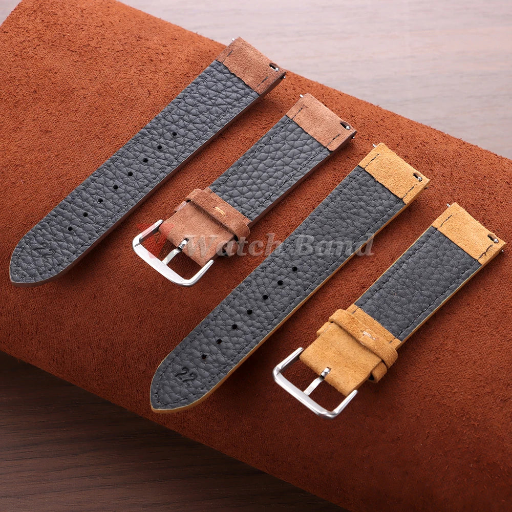 Vintage Suede Watch Strap 18 19mm 20mm 22mm for Seiko for Huawei Stitching Quick Release Bracelet for Samsung Watch 8/7/6/5/4/3