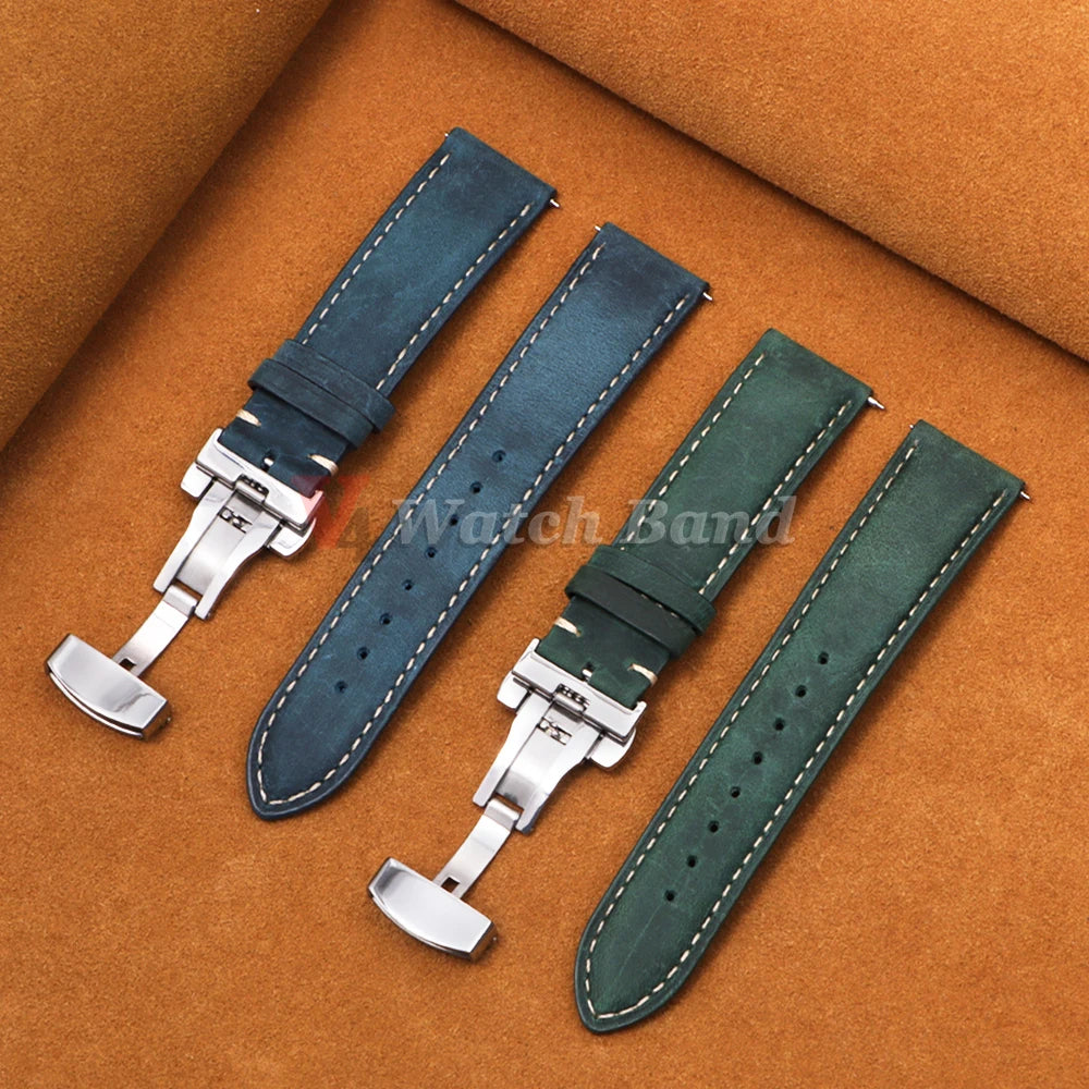 Genuine Calfskin Leather Band for Omega Business Watch Band for Seiko 14/16/18/20/22/24mm Butterfly Buckle Stitching Brown Strap