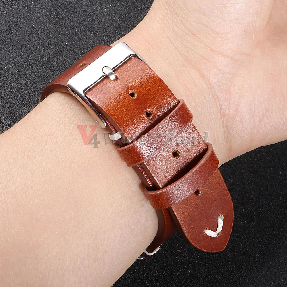 Quick Release Oil Wax Stitching Cowhide Strap for Omega 18mm 20mm 22mmBracelet For Seiko Vintage Leather Watch Band