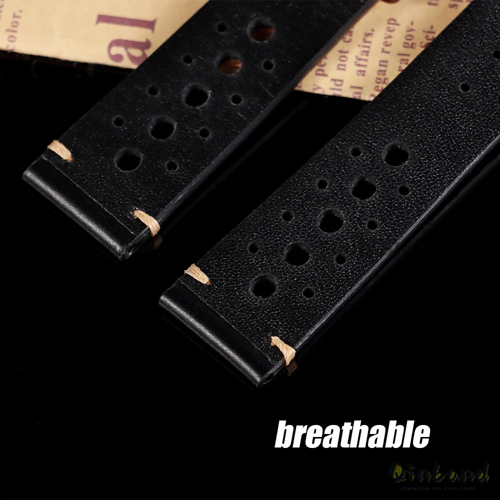 20mm 22mm Vintage Oil Wax Leather Watchband Breathable Porous Wristband Stitching Cowhide Strap for Omega for Seiko Watch Bands