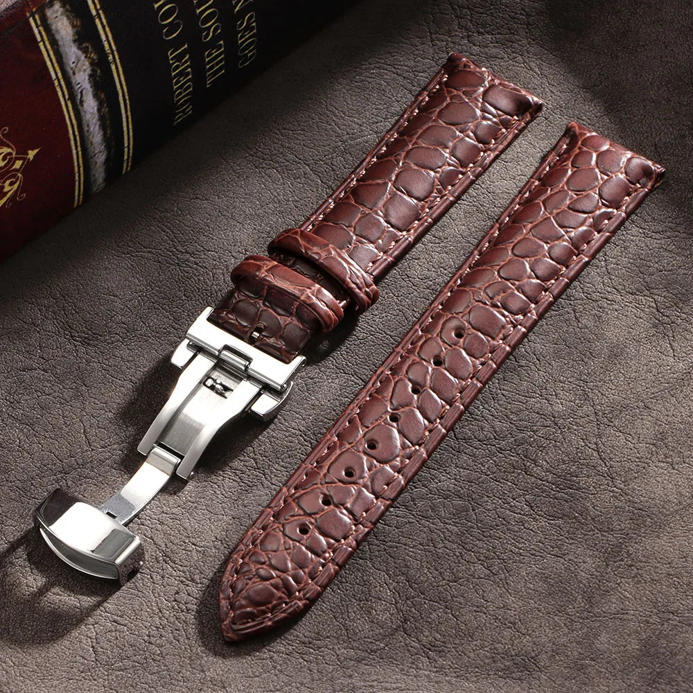 16/17/18/19/20/21/22/24mm Leather Straps Crocodile Pattern Cowhide Business Watch Band Universal Men Women Bracelet Wrist Belt