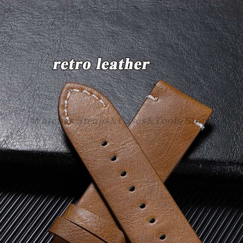 Leather Watch Band 18mm 20mm 22mm 24mm Soft Vintage Bracelets Men Women Quick Release for Omega for Huawei Watch GT4 46mm Strap