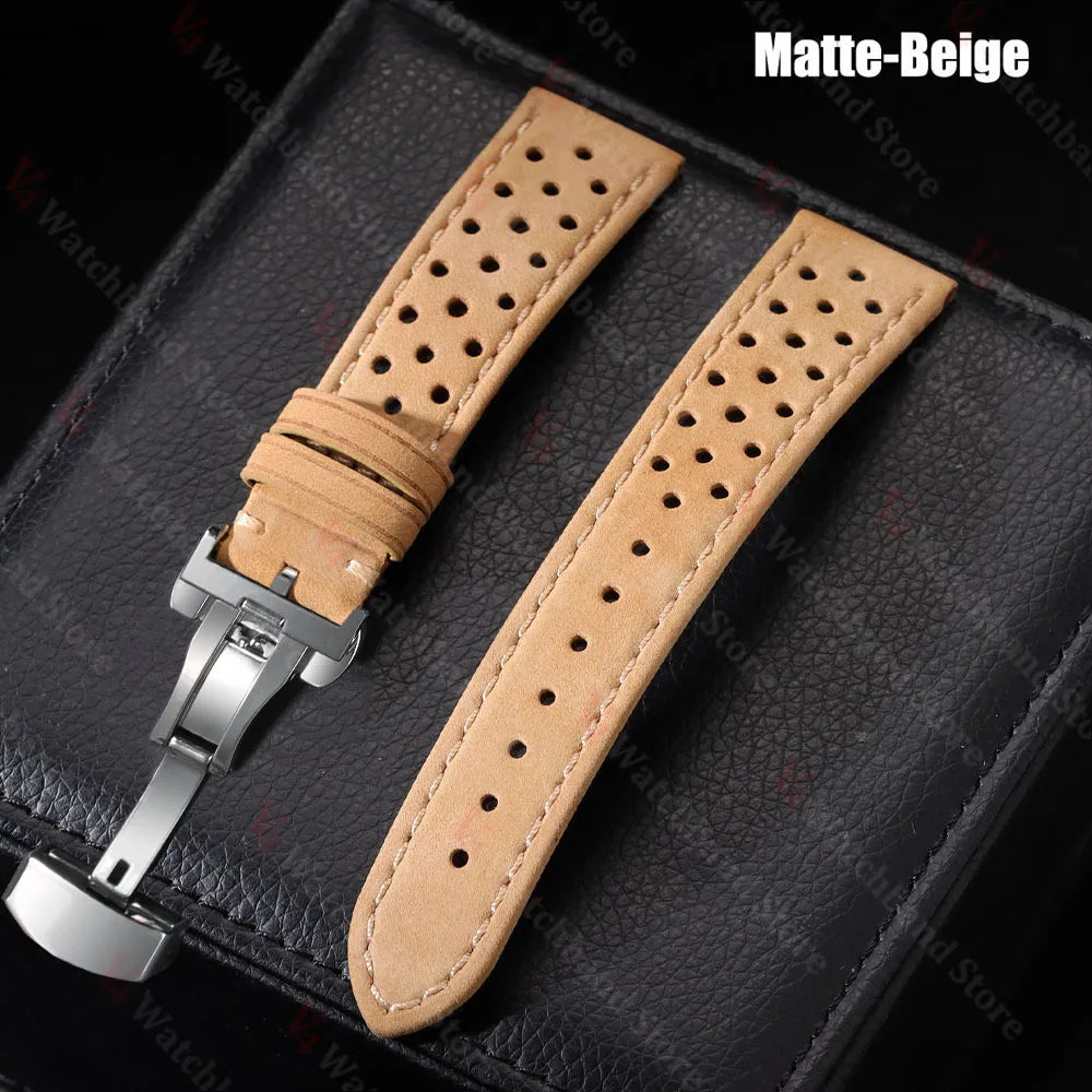 18/20/22mm Universal Genuine Cowhide Watch Band Butterfly Buckle Vintage Straps for Men Women Breathable Bracelet Belt Accessory
