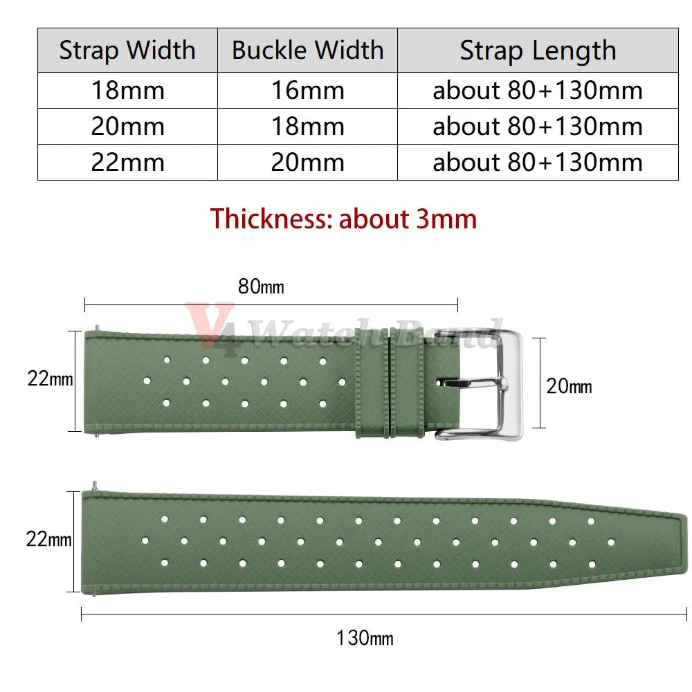 Premium Grade Tropical Rubber Watchband Strap 18mm 20mm 22mm  for Seiko SRP7J1 Watch Bands for Omega for Rolex Diving Waterproof