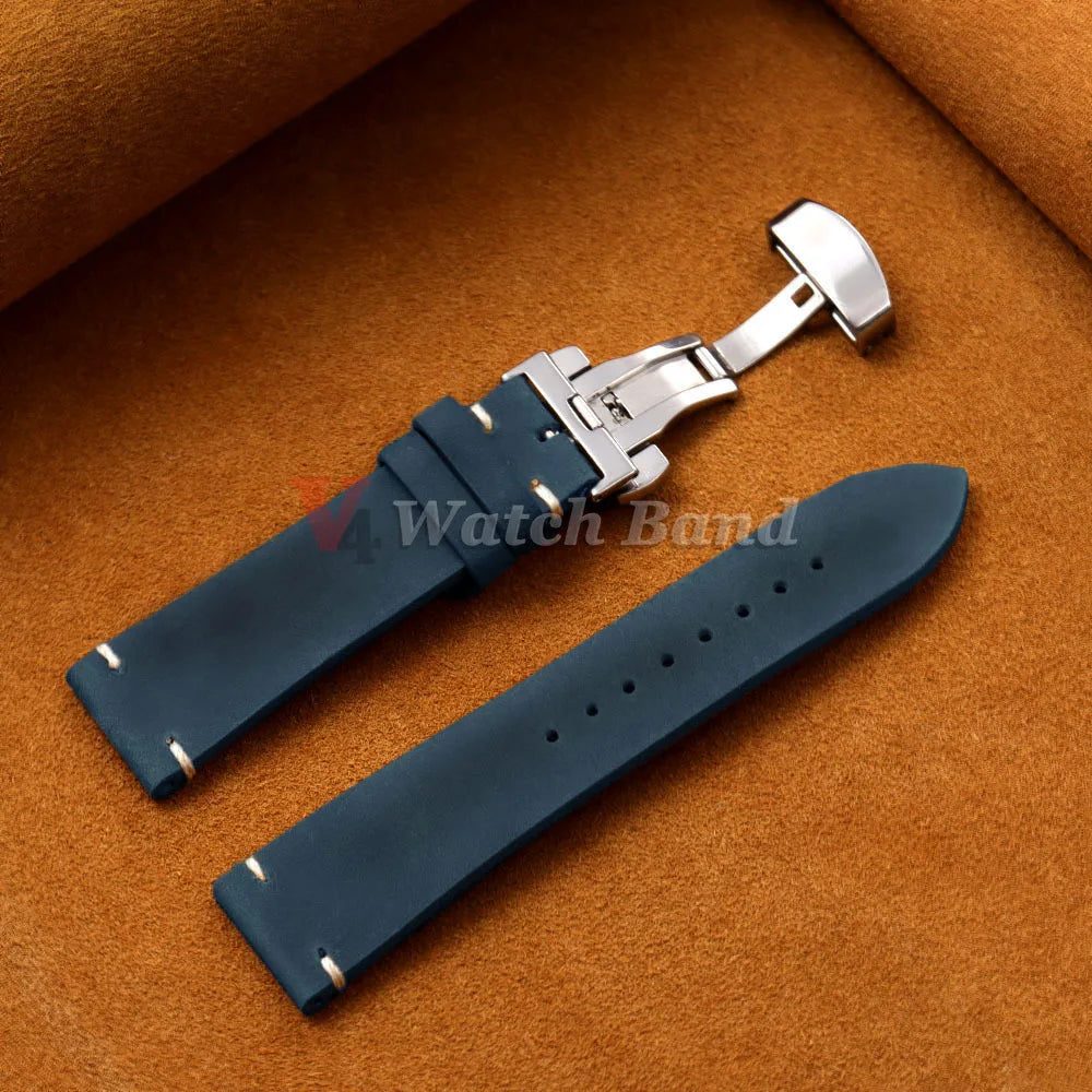 18/19/20/21/22/24mm Stitching Cowhide Strap for Omega for Wrist Bracelet for Seiko Vintage Leather Watch Band Butterfly Buckle