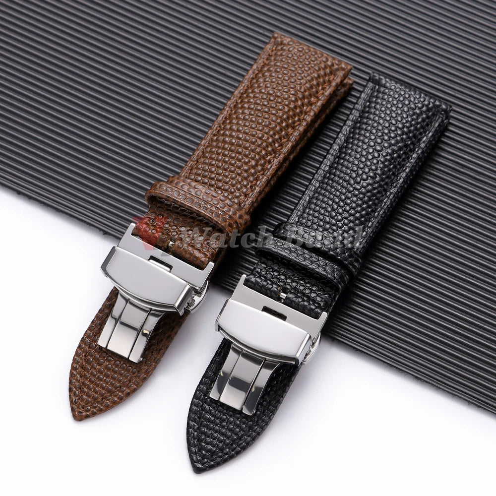 Cowhide Watch Strap 14/15/16/18/19/20/21/22mm Men Bracelet Butterfly Buckle Lizard Pattern Leather Watchband for Seiko for Omega