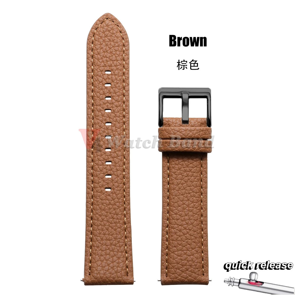 Universal Wristbelt 22mm Leather Business Strap for Omega for Seiko Lychee Pattern Leather Watchband Quick Release Soft Bracelet