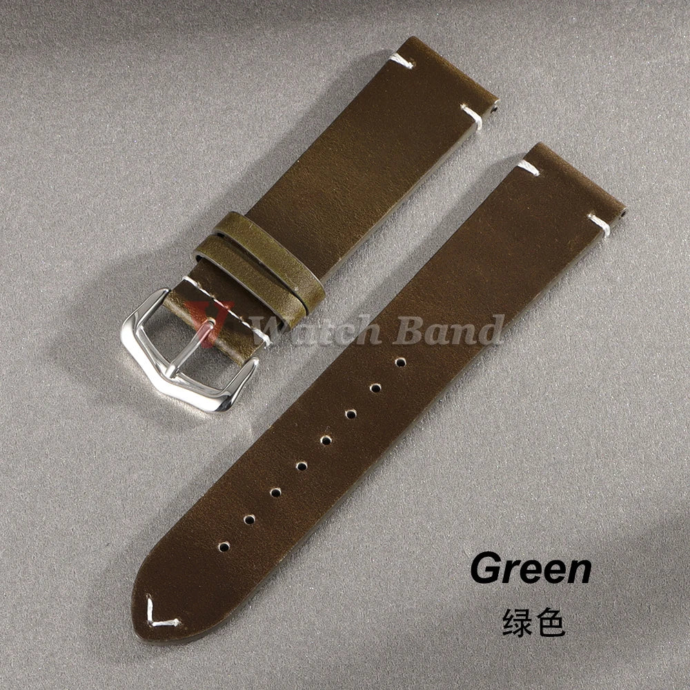 18mm 20mm 22mm Vintage Oil Wax Cowhide Watchband 19mm 21mm 24mm Replace for Omega Wristband Stitching Strap for Seiko Watch Band