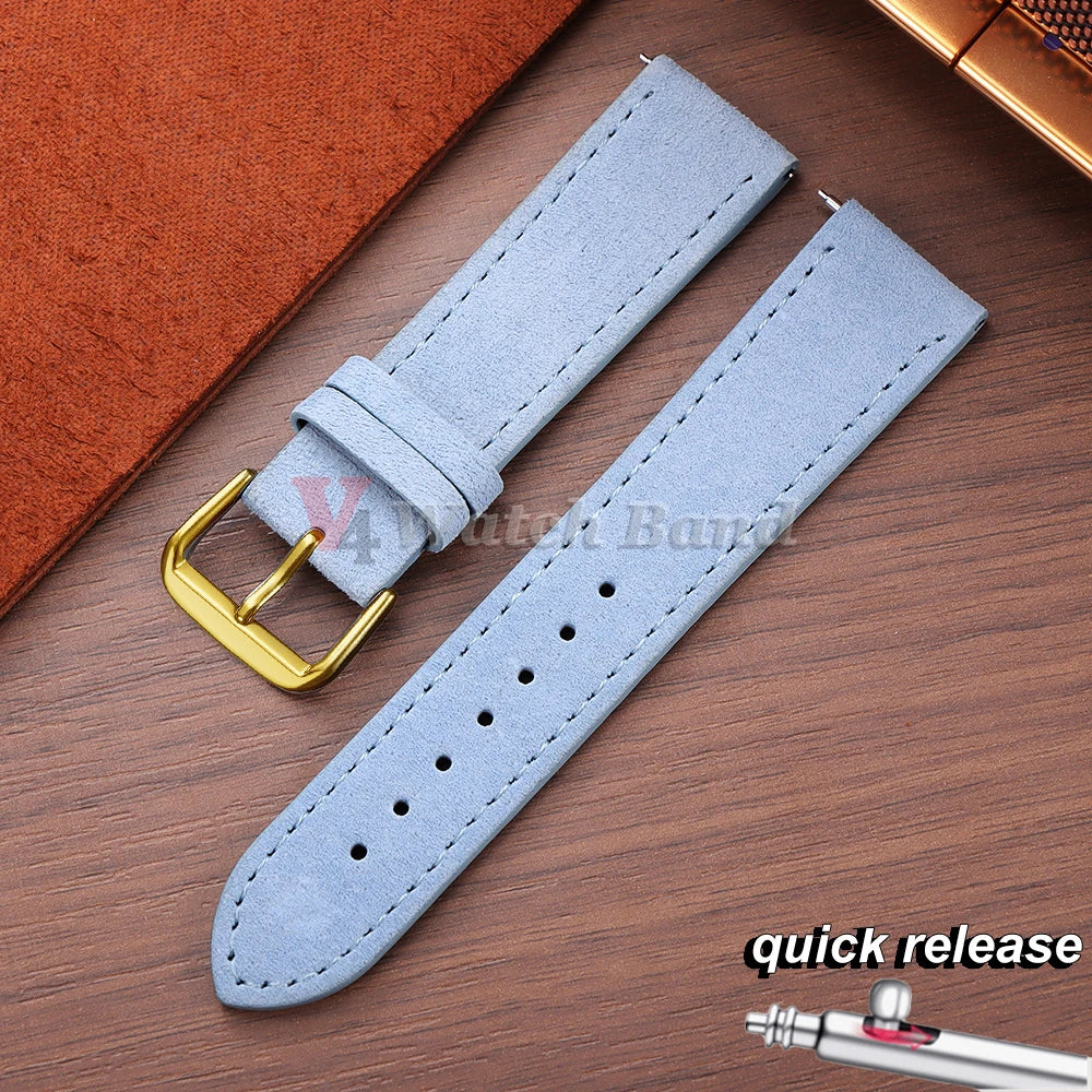 Vintage Suede Watch Strap 18 19mm 20mm 22mm for Seiko for Huawei Stitching Quick Release Bracelet for Samsung Watch 8/7/6/5/4/3
