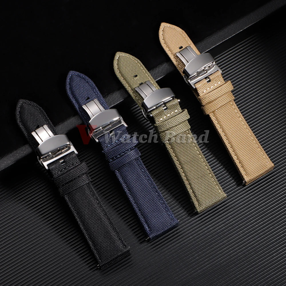 Sailcloth Watch Strap 20mm 22mm Nylon Bracelet for Omega for Seiko Business Men Women Butterfly Buckle Quick Release Watchband