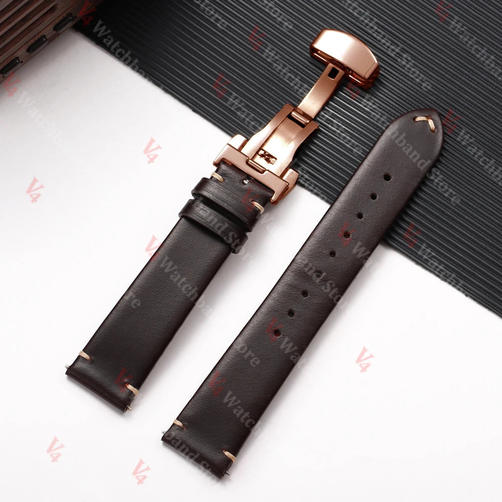 Cowhide Watch Strap 18mm 20mm 22mm for Samsung Galaxy Watch 3/4/5/6/7 Vintage Dark Brown Quick Release Bracelets Business Bands