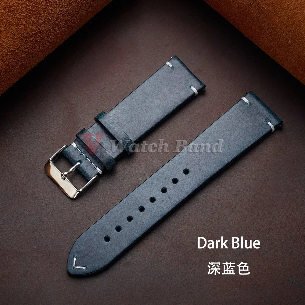 Vintage Leather Watch Band Butterfly Buckle Stitching Oil Wax Cowhide Strap for Omega 18/19/20/21/22/24mm Bracelet for Seiko