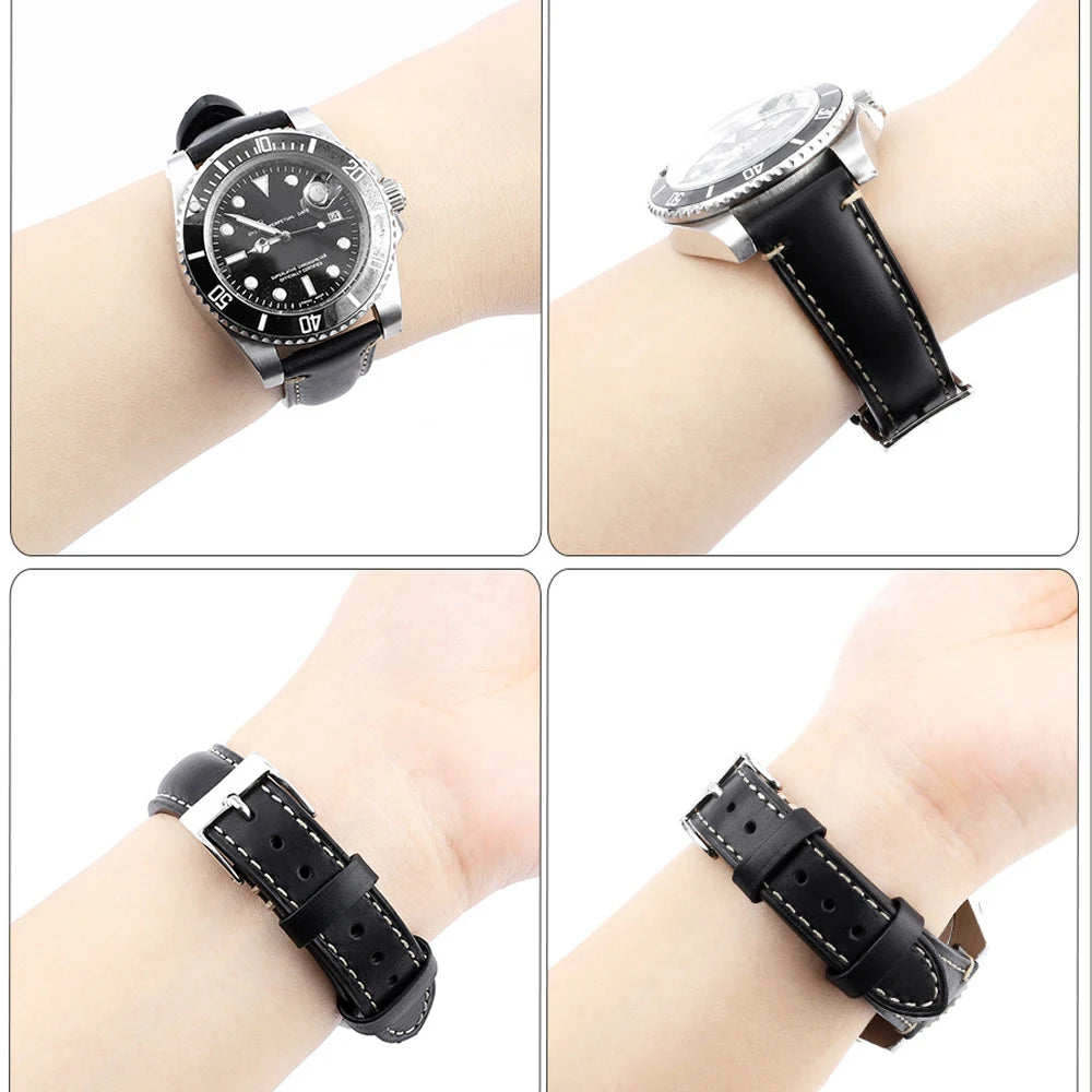 Retro Cowhide Watch Strap for Seiko for Casio 20mm 22mm 24mm Watch Accessories Men Women Red Wrist Belt Bracelet