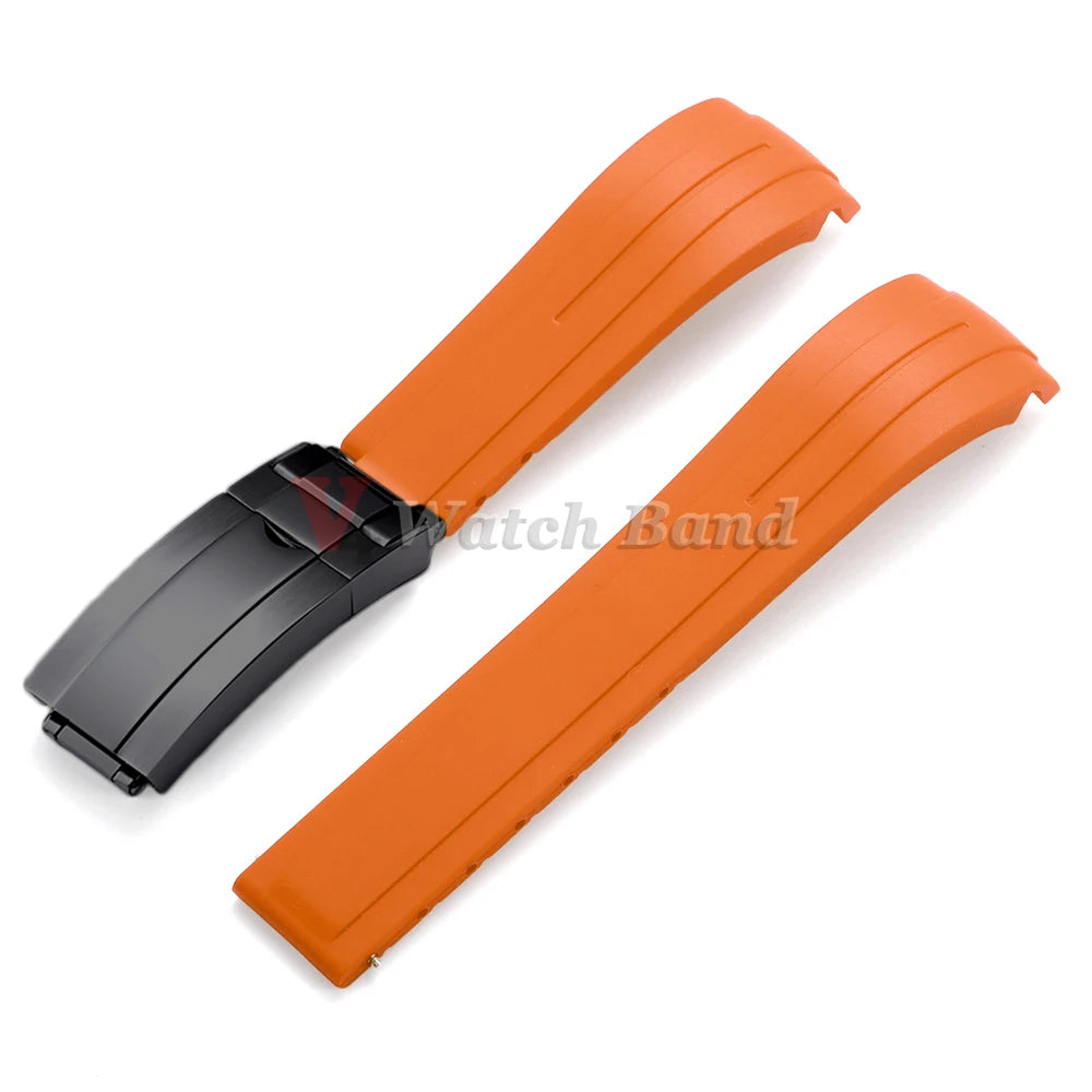 Curved End Rubber Watch Strap 20mm 21mm 22mm for Rolex for Water Ghost Waterproof Silicone Wrist Band Folding Buckle Bracelet