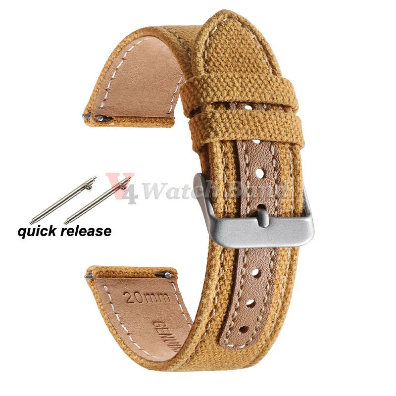 20mm 22mm Genuine Leather Nylon Watch Band Quick Release Strap Vintage Weave Bracelet for Men Women Replacement Wristband