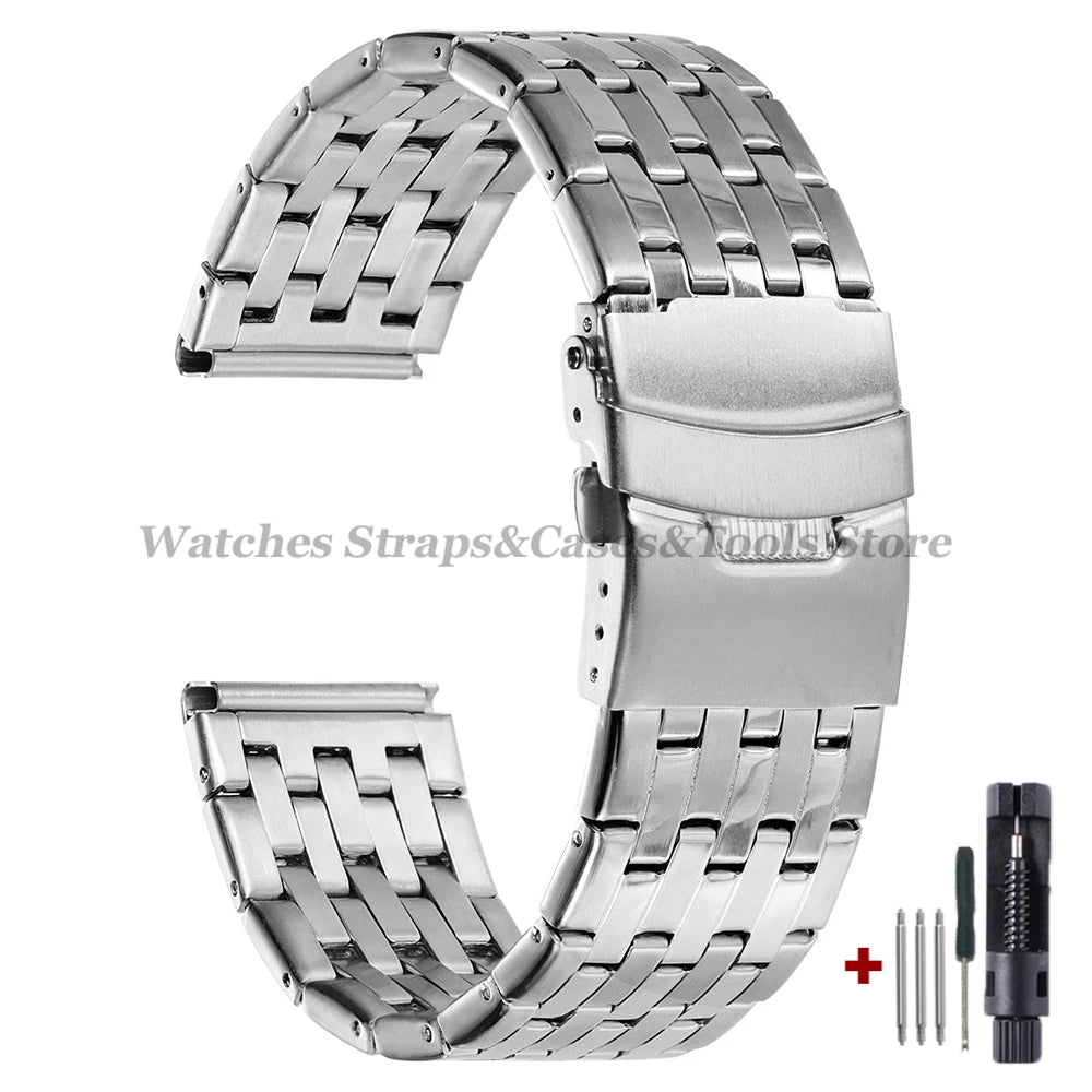 20mm 22mm Stainless Steel Metal Watch Strap for Seiko for Huawei Watch Universal Bracelet Sport Wristband Folding Clasp Bracelet