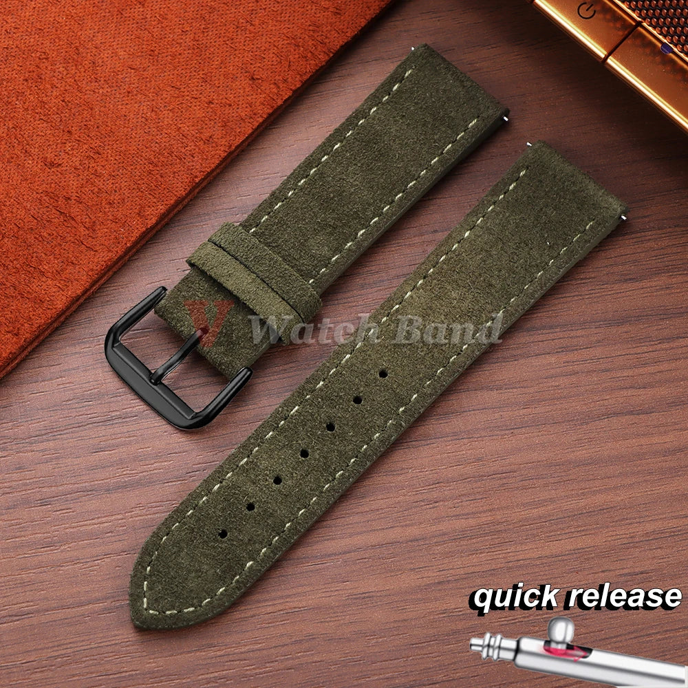 Vintage Suede Watch Strap 18 19mm 20mm 22mm for Seiko for Huawei Stitching Quick Release Bracelet for Samsung Watch 8/7/6/5/4/3
