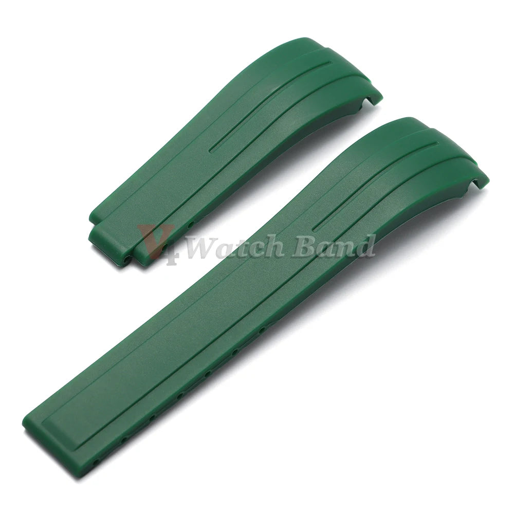 Curved End Rubber Watch Strap 20mm 21mm 22mm for Rolex for Water Ghost Waterproof Silicone Wrist Band Folding Buckle Bracelet