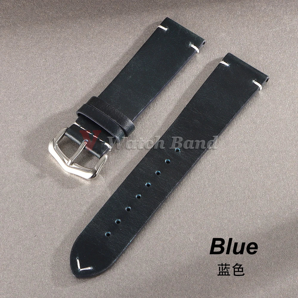 18mm 20mm 22mm Vintage Oil Wax Cowhide Watchband 19mm 21mm 24mm Replace for Omega Wristband Stitching Strap for Seiko Watch Band