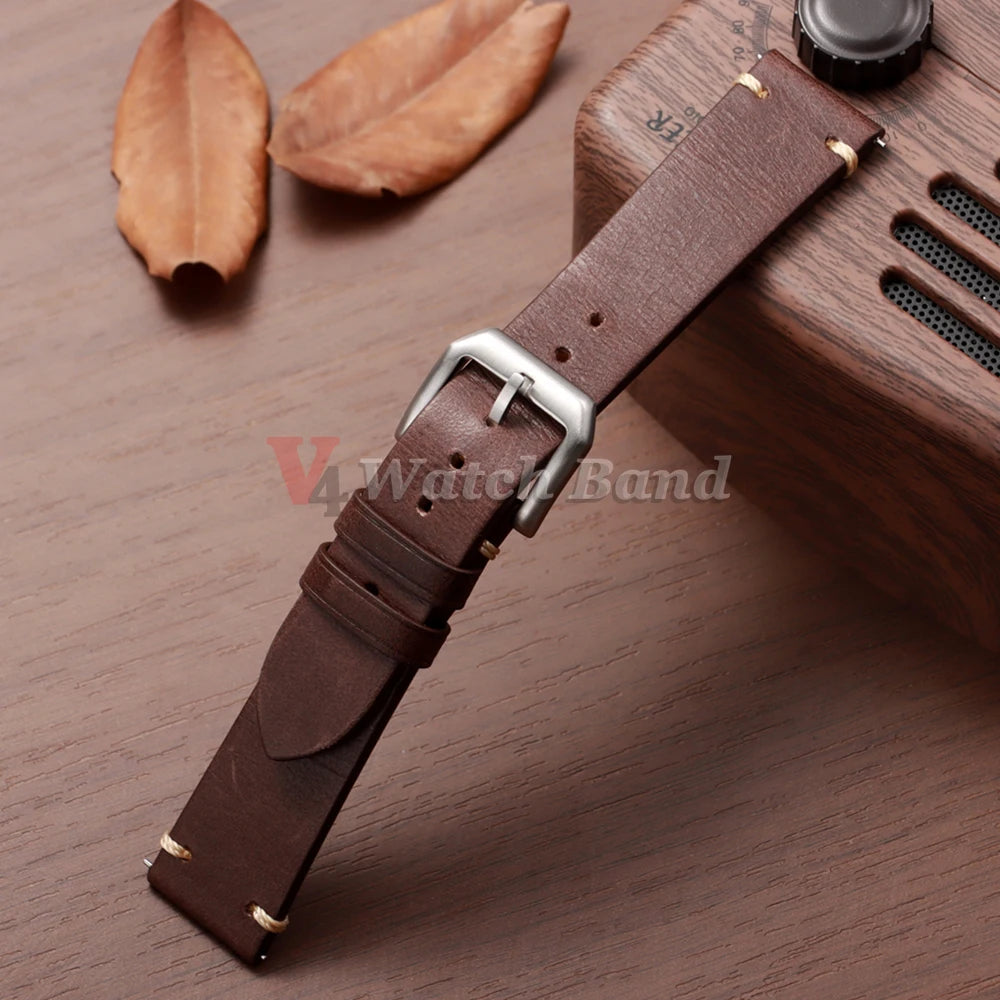 Vintage Genuineleather Watchband 20mm 22mm for Omega for Seiko Wristband Stitching Cowhide Strap Quick Release Watch Band