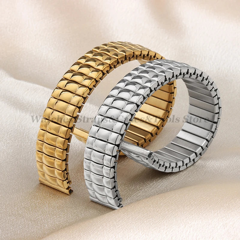 12mm 14mm 16mm 18mm 20mm Stretch Expansion Stainless Steel Watch Band Strap Metal Elastic Belt Accessories Men Women Bracelets