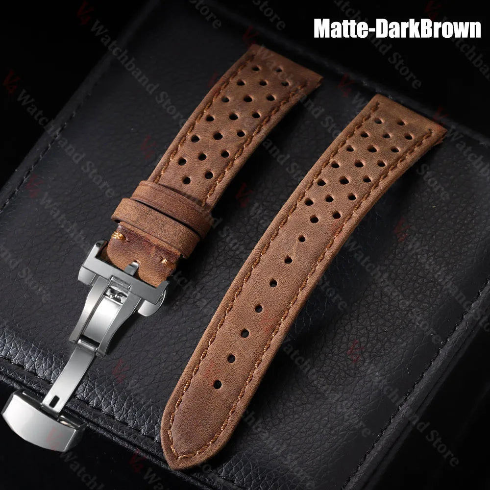 18/20/22mm Universal Genuine Cowhide Watch Band Butterfly Buckle Vintage Straps for Men Women Breathable Bracelet Belt Accessory