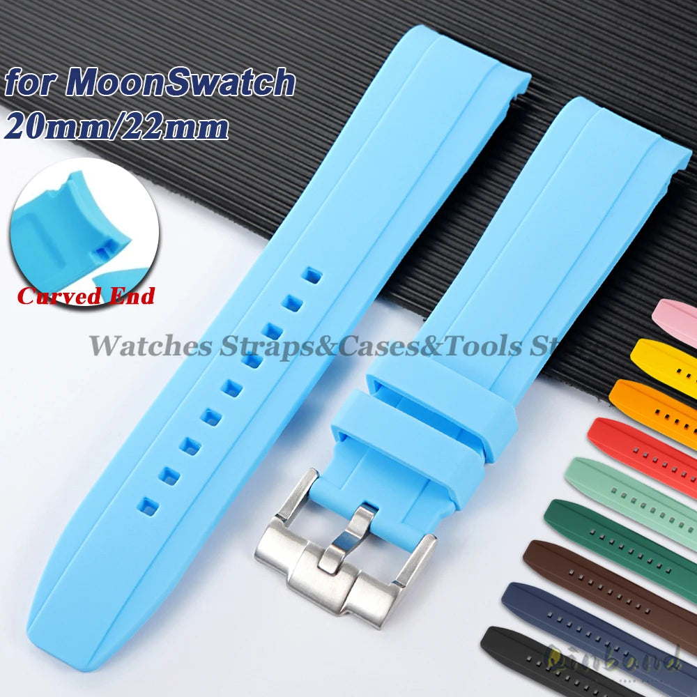 20mm 22mm Rubber Strap High Quality Curved End Silicone Watch Band for Swatch for Omega for Moonswatch for Rolex Waterproof Belt