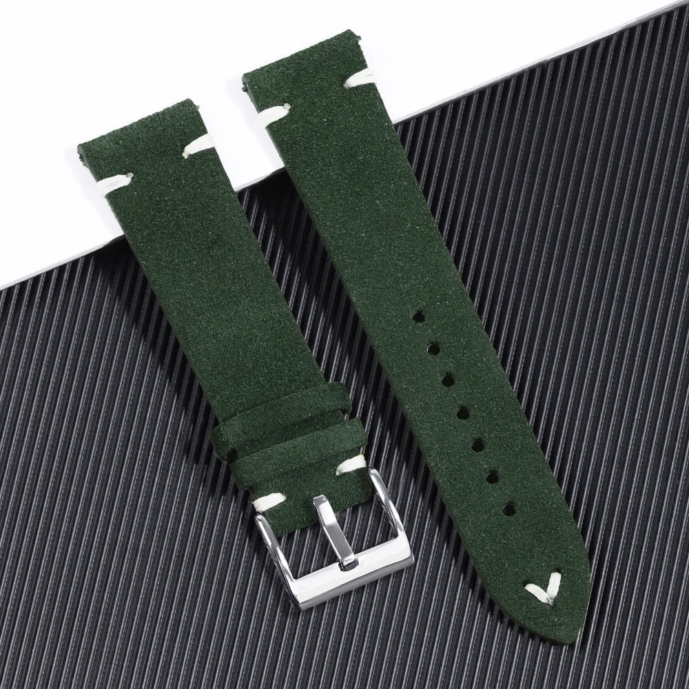 Suede Leather Strap for Seiko Watch Band Vintage Bracelaet Handmade Stitching Wristband 18mm 20mm 22mm